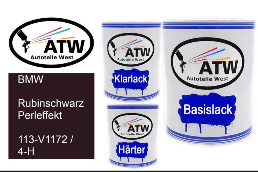 BMW, Rubinschwarz Perleffekt, 113-V1172 / 4-H: 1L Lackdose + 1L Klarlack + 500ml Härter - Set, von ATW Autoteile West.